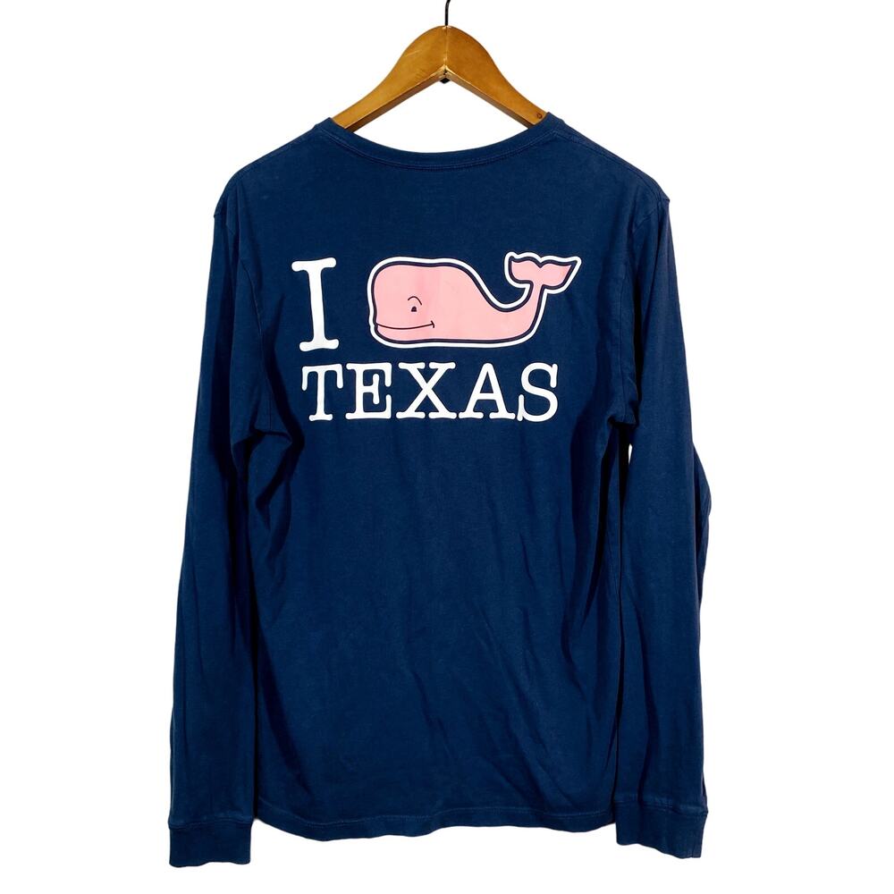 Vineyard Vines Long Sleeve Pullover Tee Texas Whale Logo Pocket Blue - XS